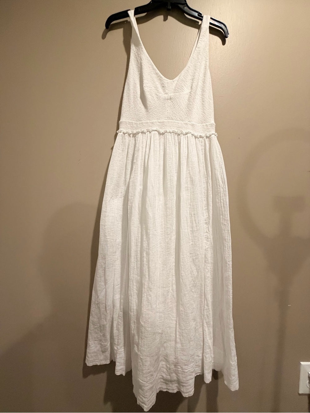 0006-Saturday Sunday White Boho Gauze Maxi Dress Lace-Up Cottagecore