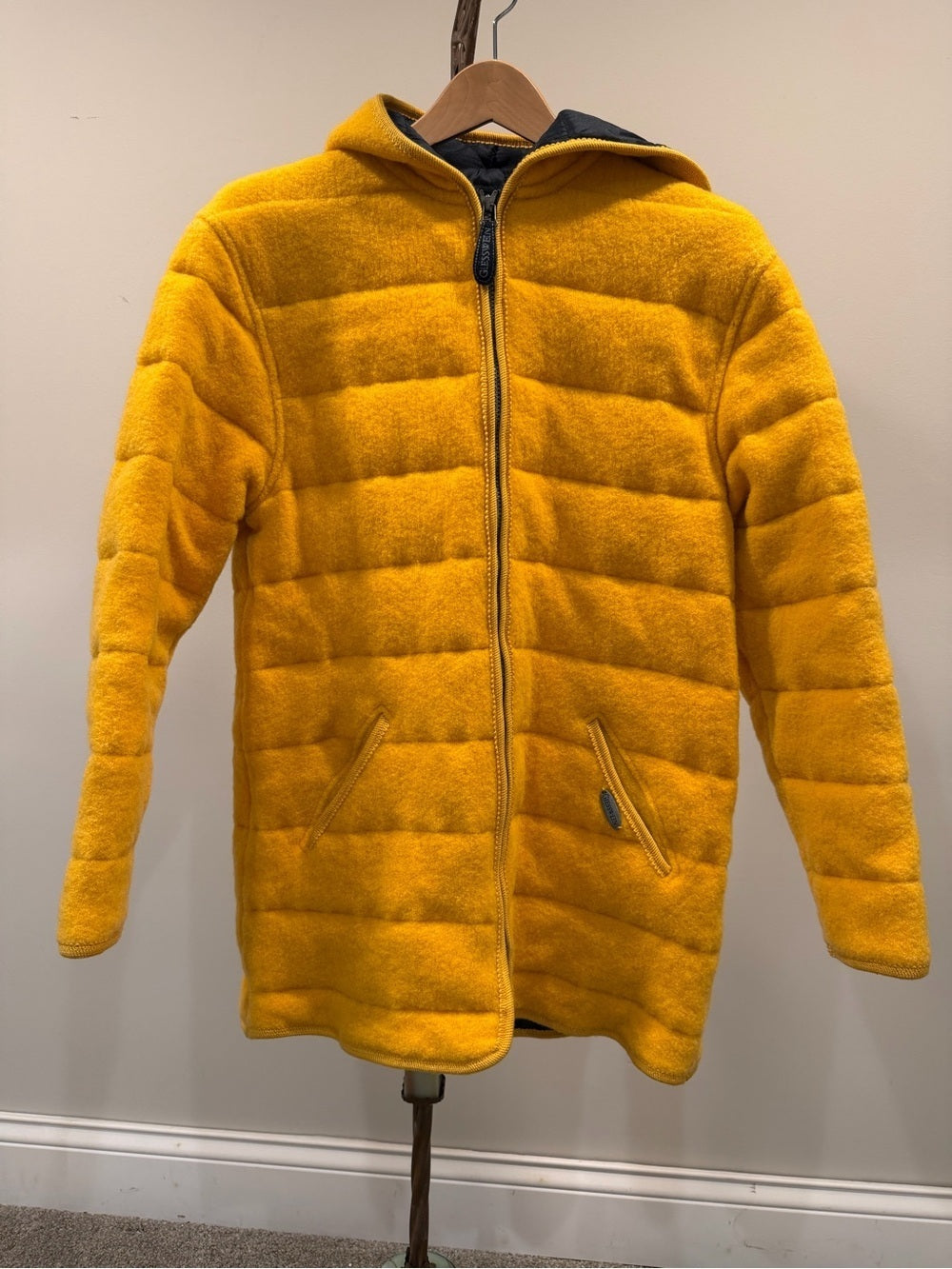 Giesswein Austria Wool Hooded Coat 16 Mustard Yellow Quilted