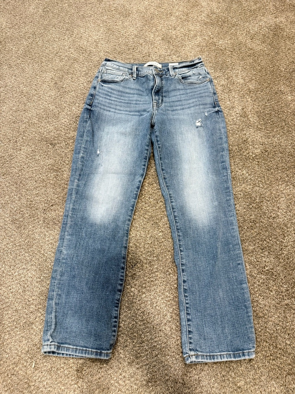 GT-0146 — Eunina High Rise Straight Leg Distressed Jeans 7/28 Light Wash