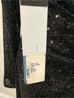 GT-0156 Ieena Mac Duggal Black Sequin Midi Dress 10 Open Back Long Sleeve NWT