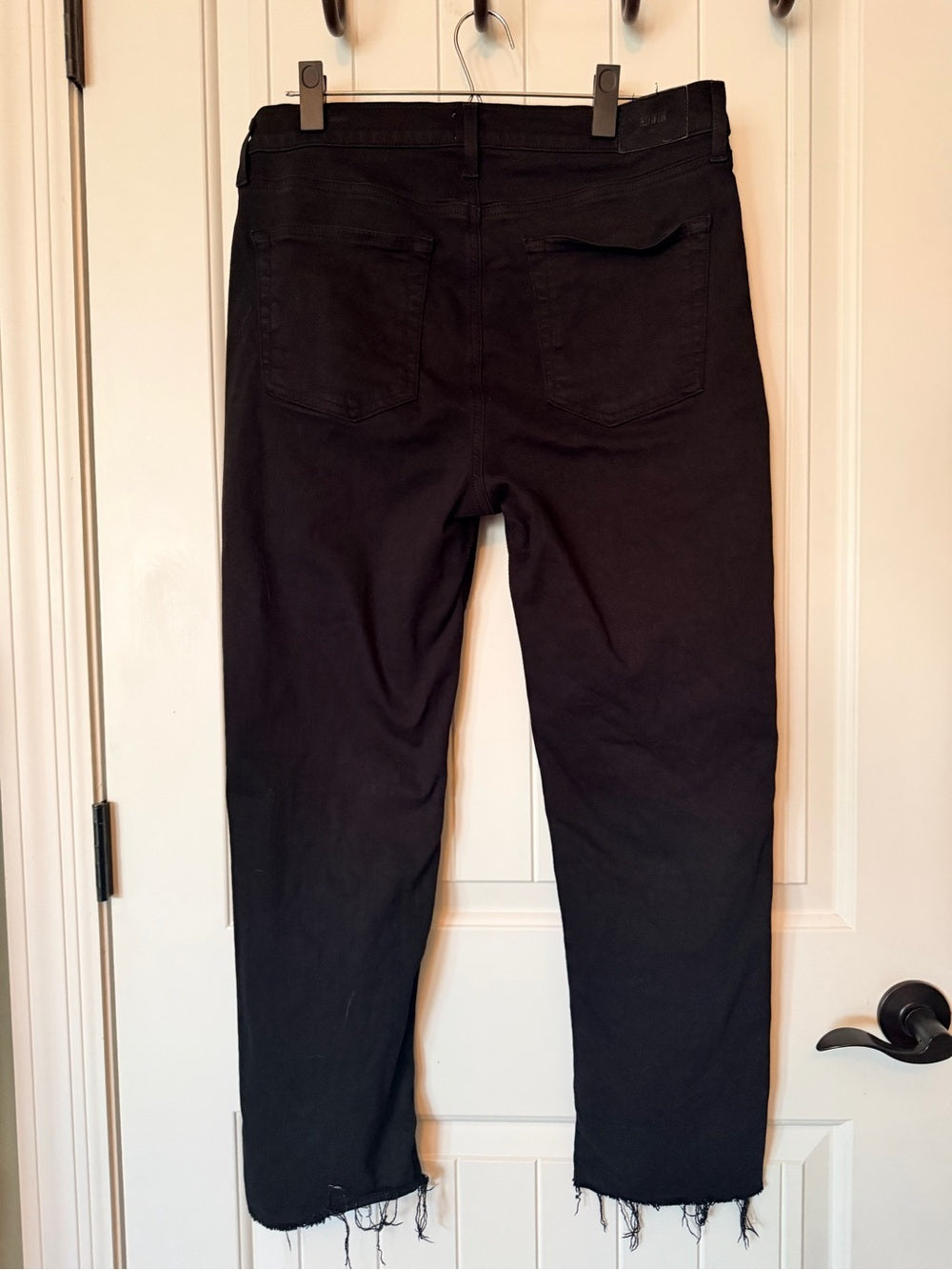 EDWIN Bree Black High Rise Straight Jeans Raw Hem Size 31
