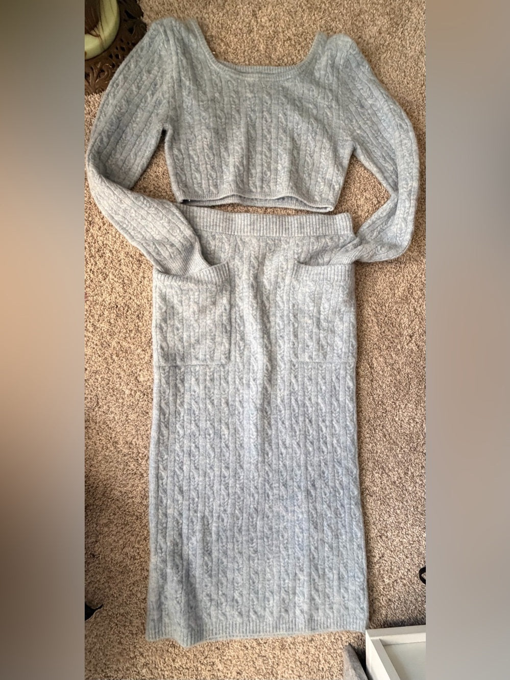Future Collective Reese Blutstein Cable Knit Crop Top Maxi Skirt Set S Blue