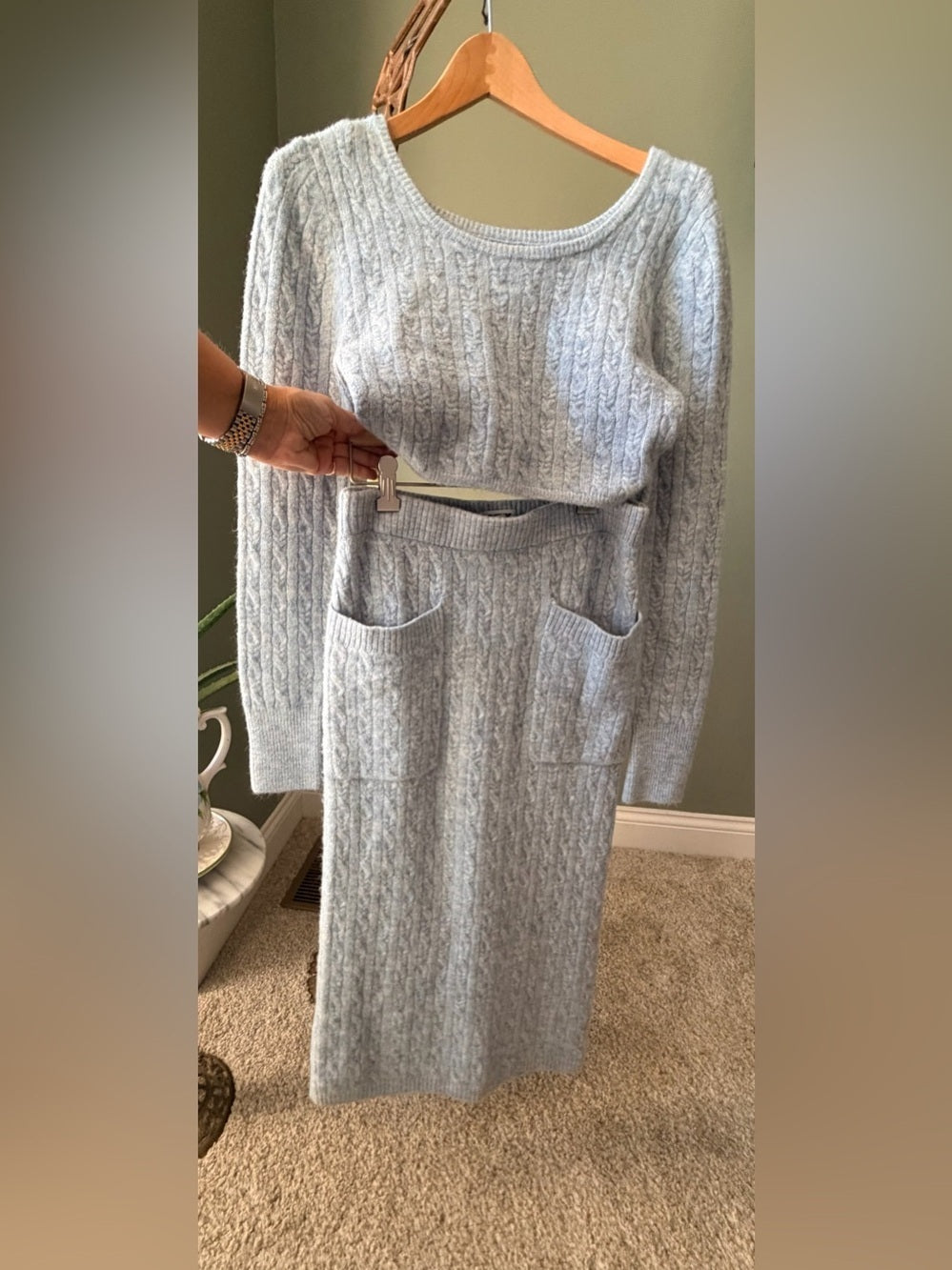 Future Collective Reese Blutstein Cable Knit Crop Top Maxi Skirt Set S Blue