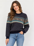 GT-0134 Merona Fair Isle Nordic Sweater L 100% Cotton Navy Teal