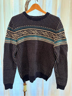 GT-0134 Merona Fair Isle Nordic Sweater L 100% Cotton Navy Teal