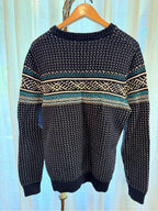 GT-0134 Merona Fair Isle Nordic Sweater L 100% Cotton Navy Teal