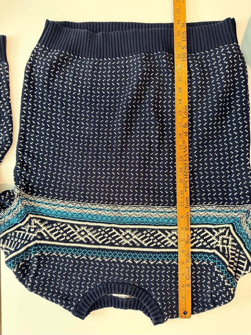 GT-0134 Merona Fair Isle Nordic Sweater L 100% Cotton Navy Teal