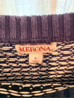 GT-0134 Merona Fair Isle Nordic Sweater L 100% Cotton Navy Teal