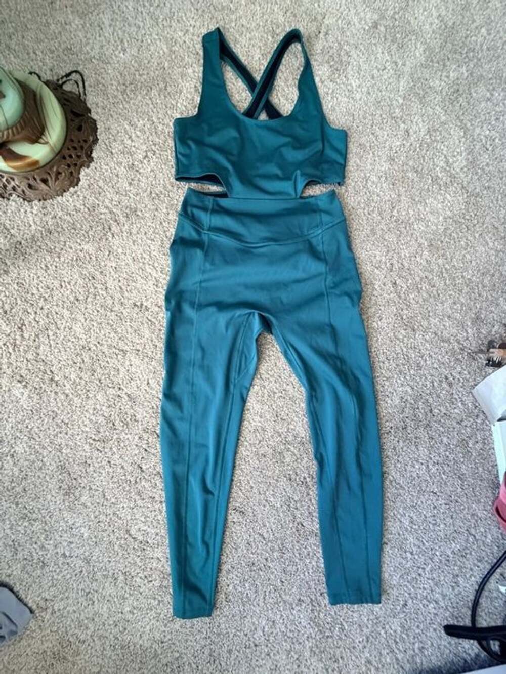 0023-Free People High-Waist Teal Leggings Set