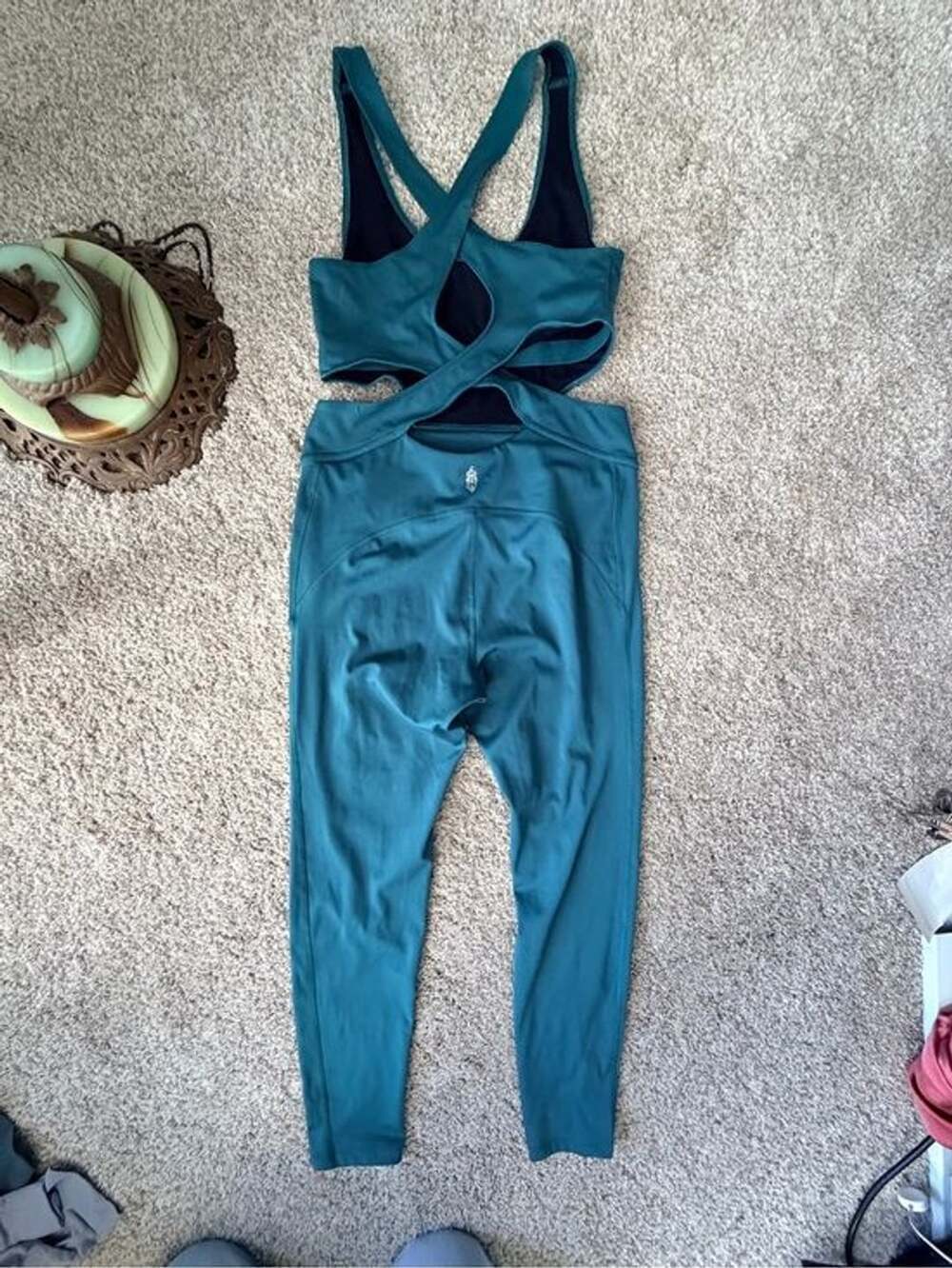 0023-Free People High-Waist Teal Leggings Set