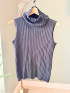 GT-0187 Soft Surroundings Black Ribbed Turtleneck Sweater S Sleeveless Top