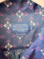 GT-0186 Pendleton Floral Sheer Blouse 12 Navy High Neck Button Back Long Sleeve