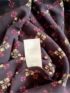 GT-0186 Pendleton Floral Sheer Blouse 12 Navy High Neck Button Back Long Sleeve
