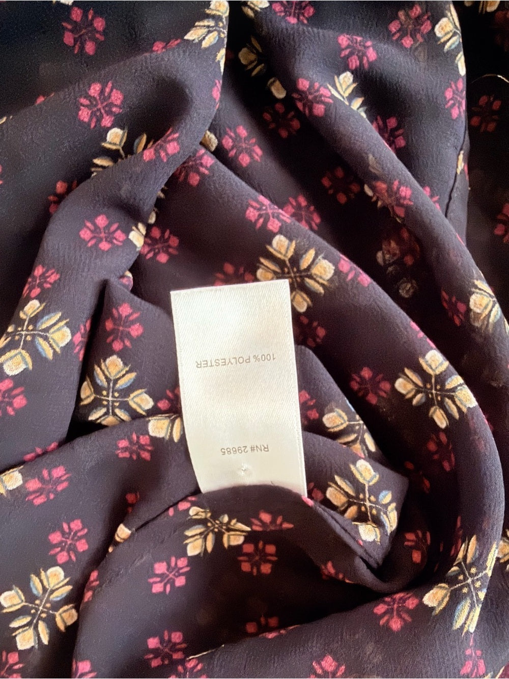 GT-0186 Pendleton Floral Sheer Blouse 12 Navy High Neck Button Back Long Sleeve