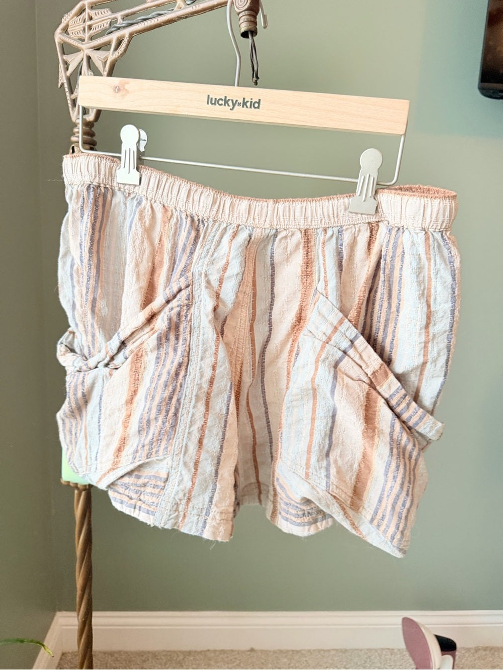 GT-0177 Free People Striped Textured Pull-On Shorts M Washed Blue NWT Detached