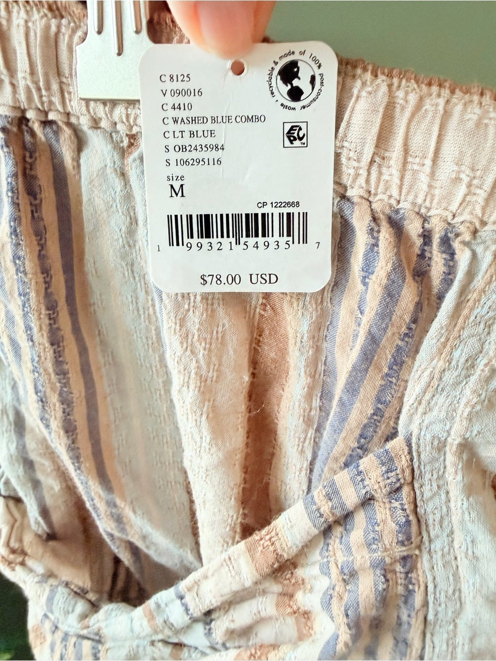 GT-0177 Free People Striped Textured Pull-On Shorts M Washed Blue NWT Detached
