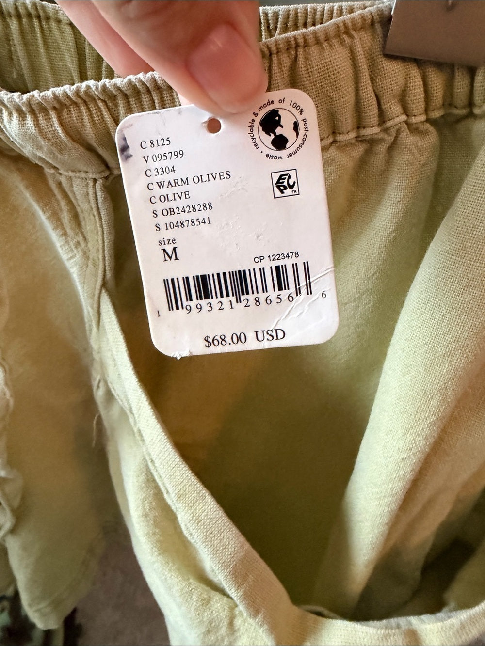 GT-0176 Free People Linen Blend Pull-On Shorts Warm Olive M Oversized Pockets