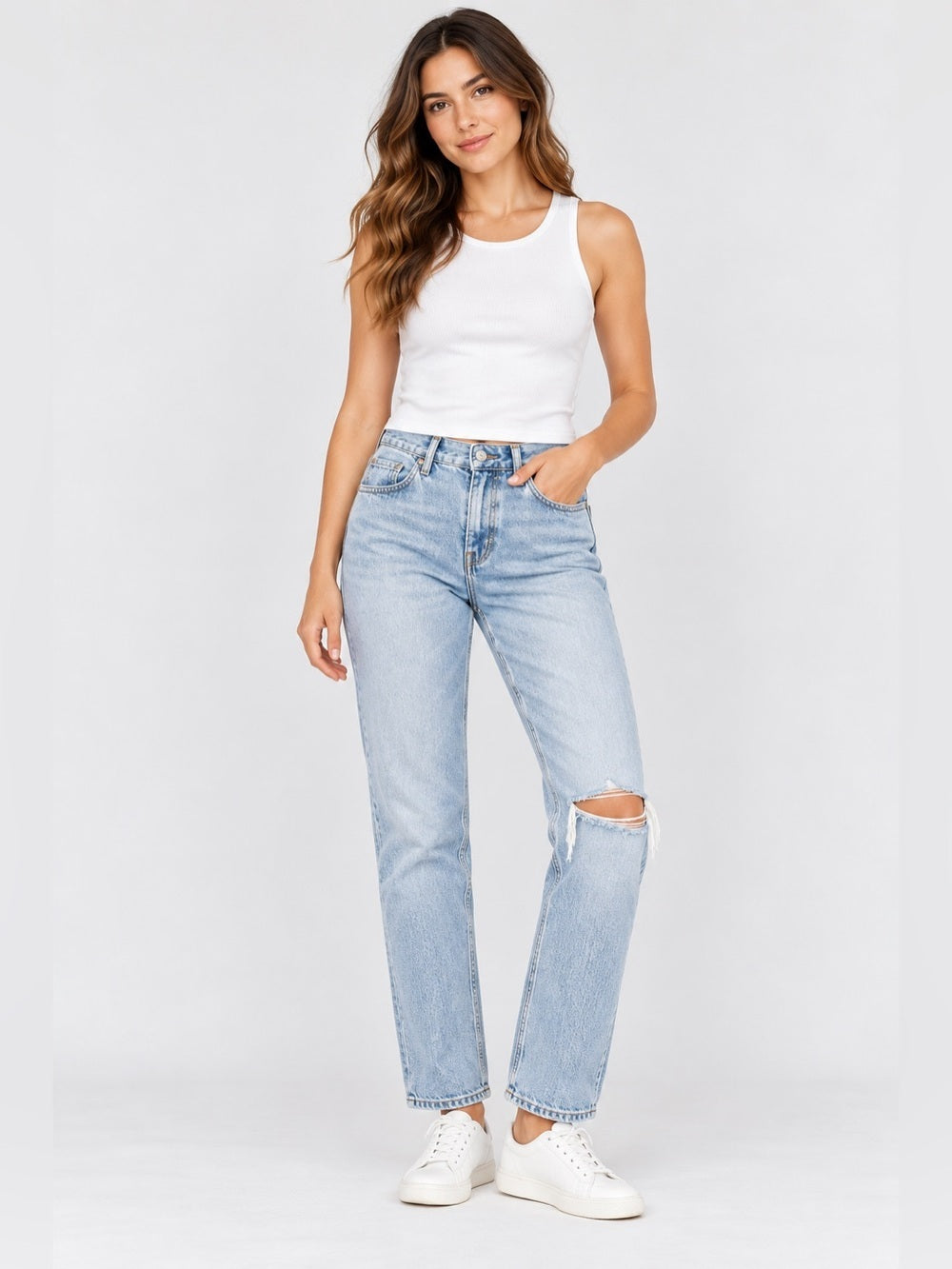 GT-0018 Abercrombie Curve Love Vintage Straight Jeans High Rise Distressed