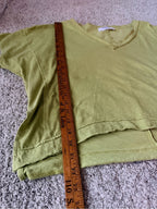 GT-0185 Double Zero Chartreuse Green V-Neck Relaxed Slub Knit Tee Size Small