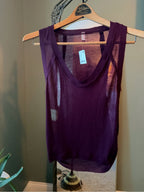 0032-Free People Sheer Ribbed Tank Top Cherry Mocha Size Small NWT
