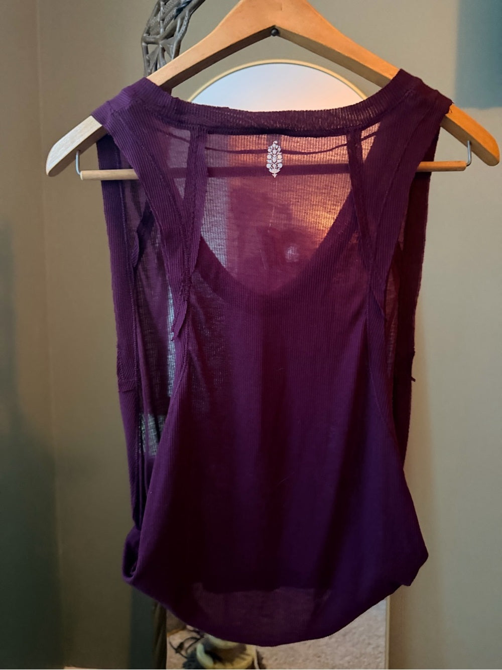 0032-Free People Sheer Ribbed Tank Top Cherry Mocha Size Small NWT