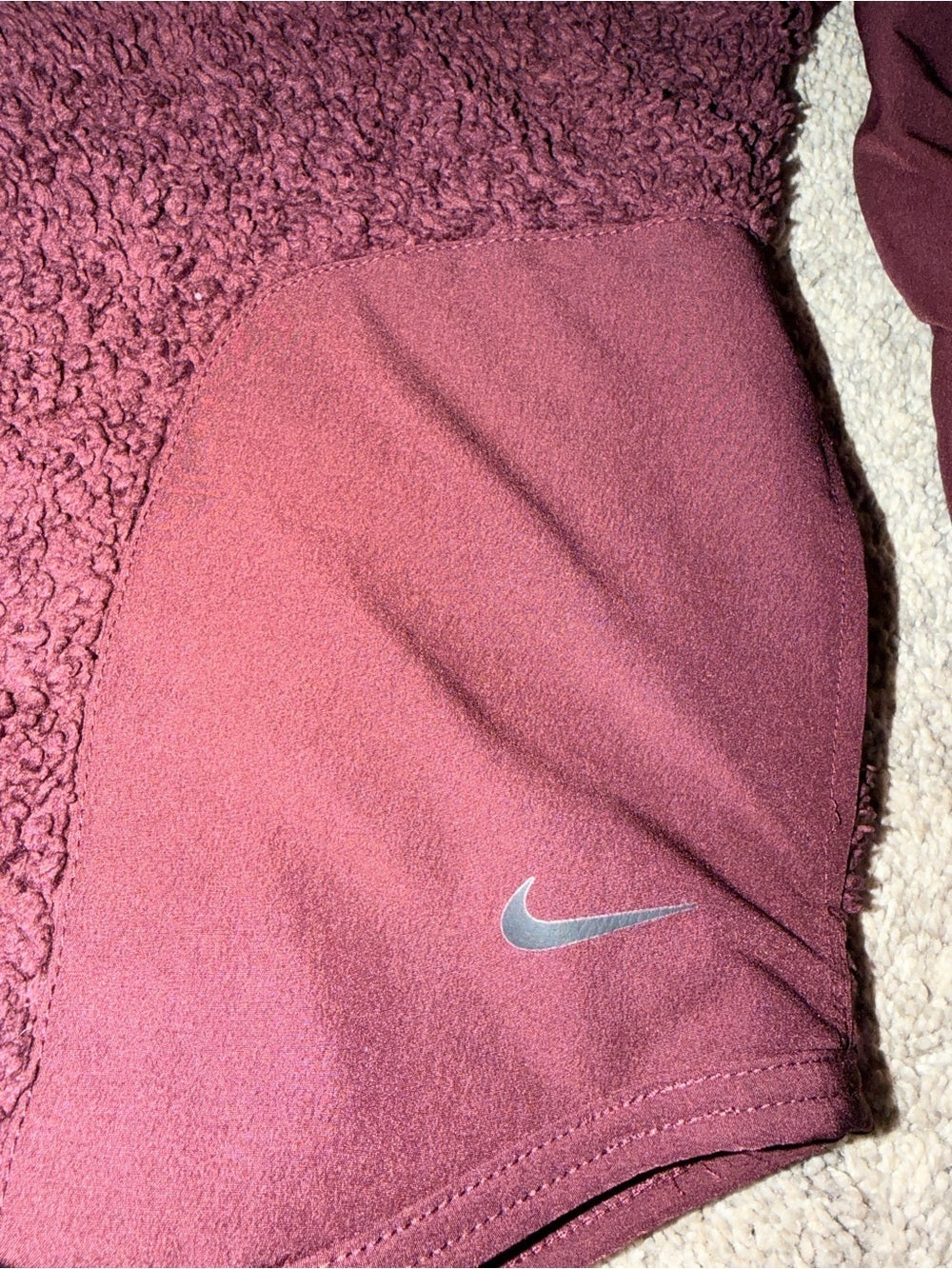 Nike Burgundy Sherpa Fleece Pullover Funnel Neck Sweatshirt Size Medium