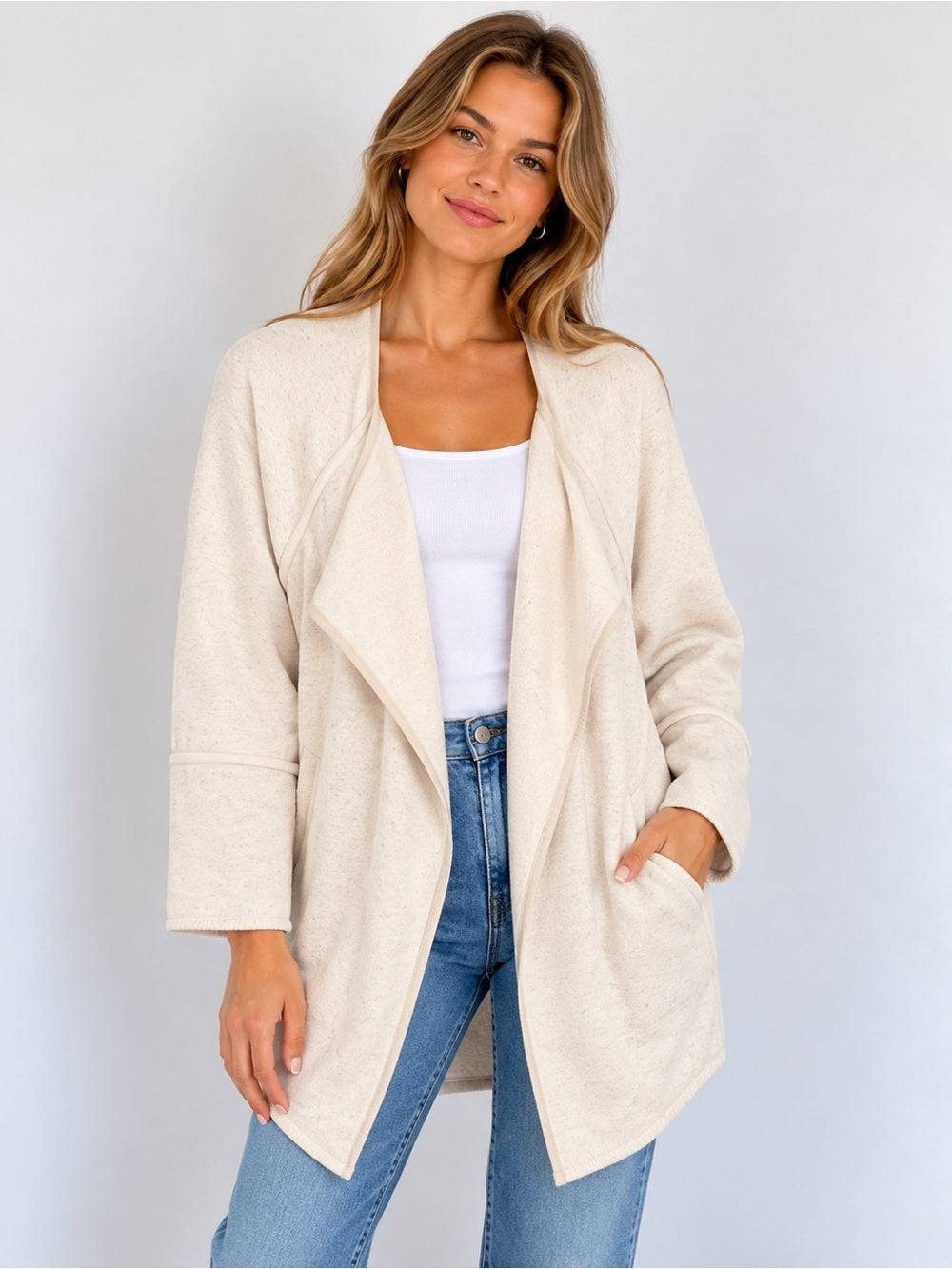 GT-0055 Athleta Open-Front Cream Women's Coatigan - Lightweight Cozy Layer
