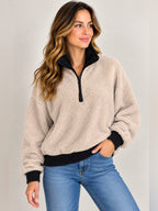 GT-0153 Fabletics Sherpa Fleece Quarter Zip Pullover S Cream Black Cozy