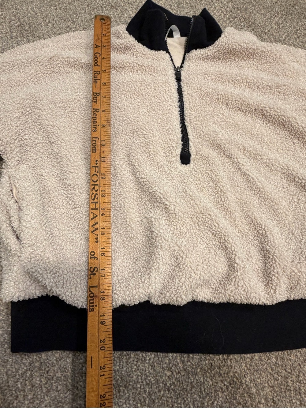 GT-0153 Fabletics Sherpa Fleece Quarter Zip Pullover S Cream Black Cozy