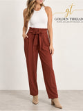 GT-0062 Athleta Belted Paperbag Waist Pants Rust Size 0