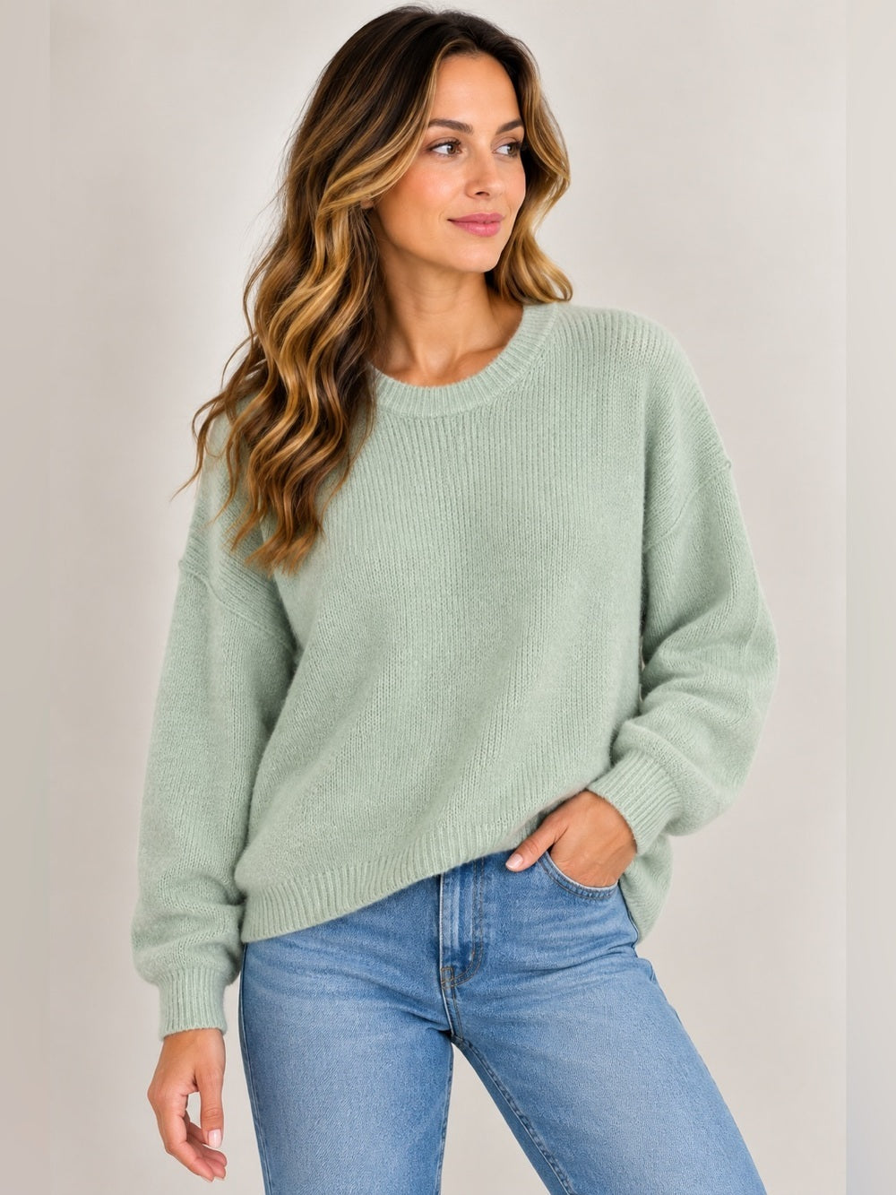 GT-0065 LOFT Outlet Soft Mint Green Crewneck Sweater Size L NWT