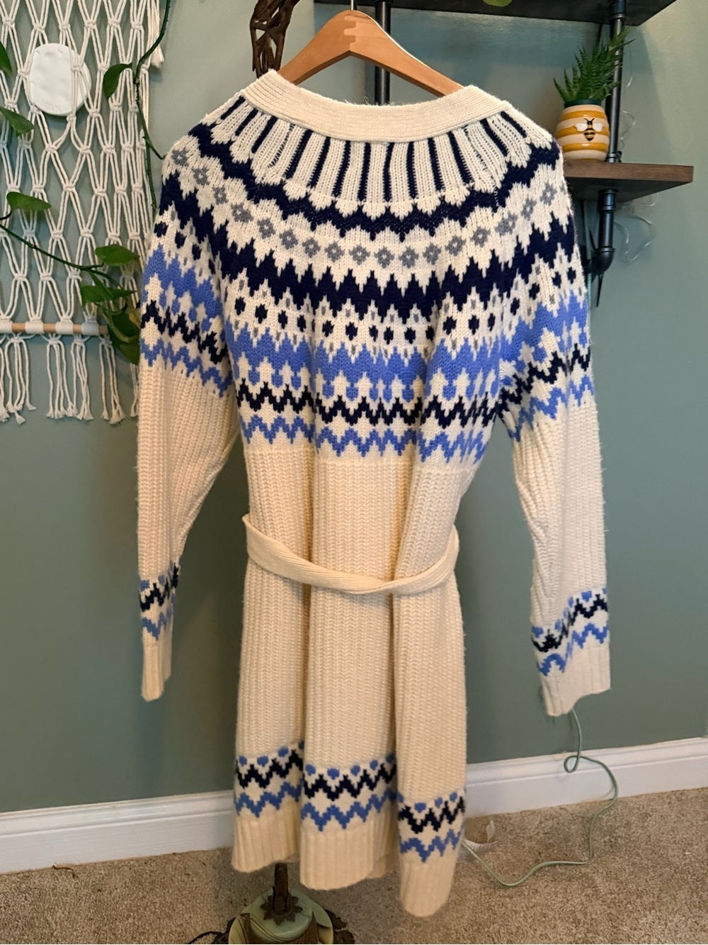 St. John’s Bay Fair Isle Belted Cardigan Sweater NWT Size L