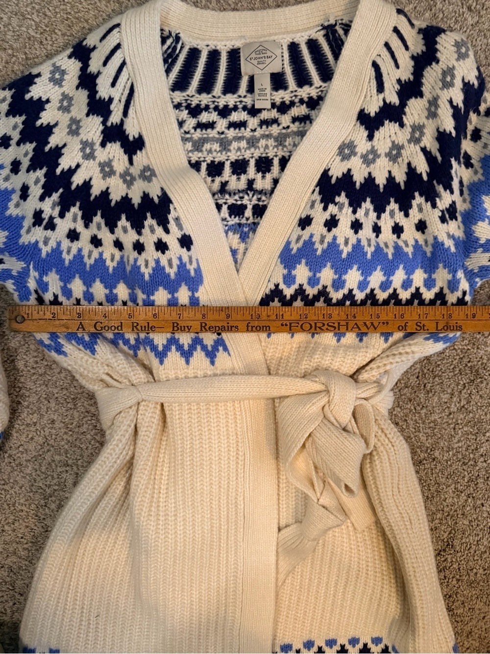 St. John’s Bay Fair Isle Belted Cardigan Sweater NWT Size L