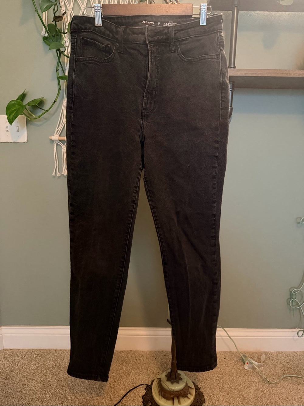 GT-0068 Old Navy O.G. Straight High-Rise Black Jeans Size 12 Tall