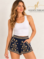 GT-0069 The Clothing Company Embroidered Navy High-Waisted Shorts Size S