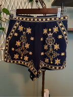 GT-0069 The Clothing Company Embroidered Navy High-Waisted Shorts Size S