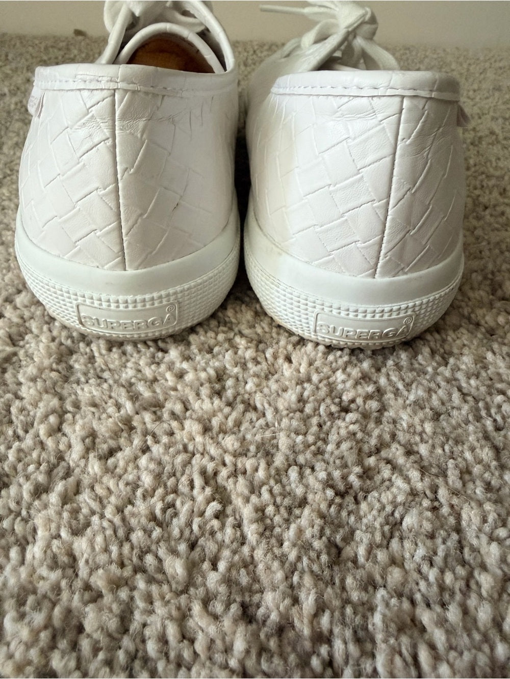 Superga White Embossed Leather Sneakers Size 8.5