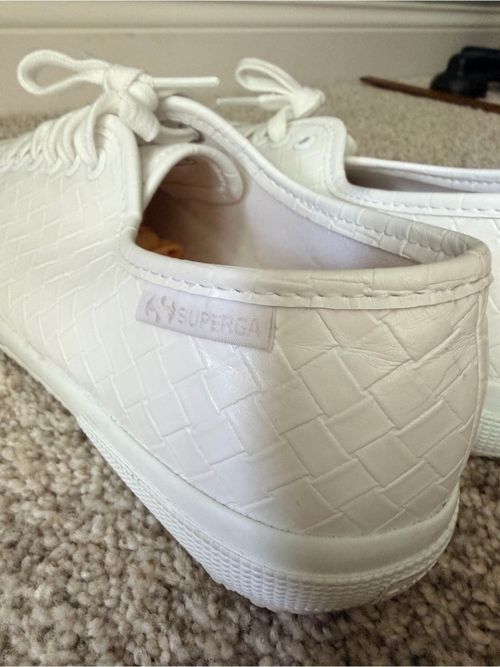 Superga White Embossed Leather Sneakers Size 8.5