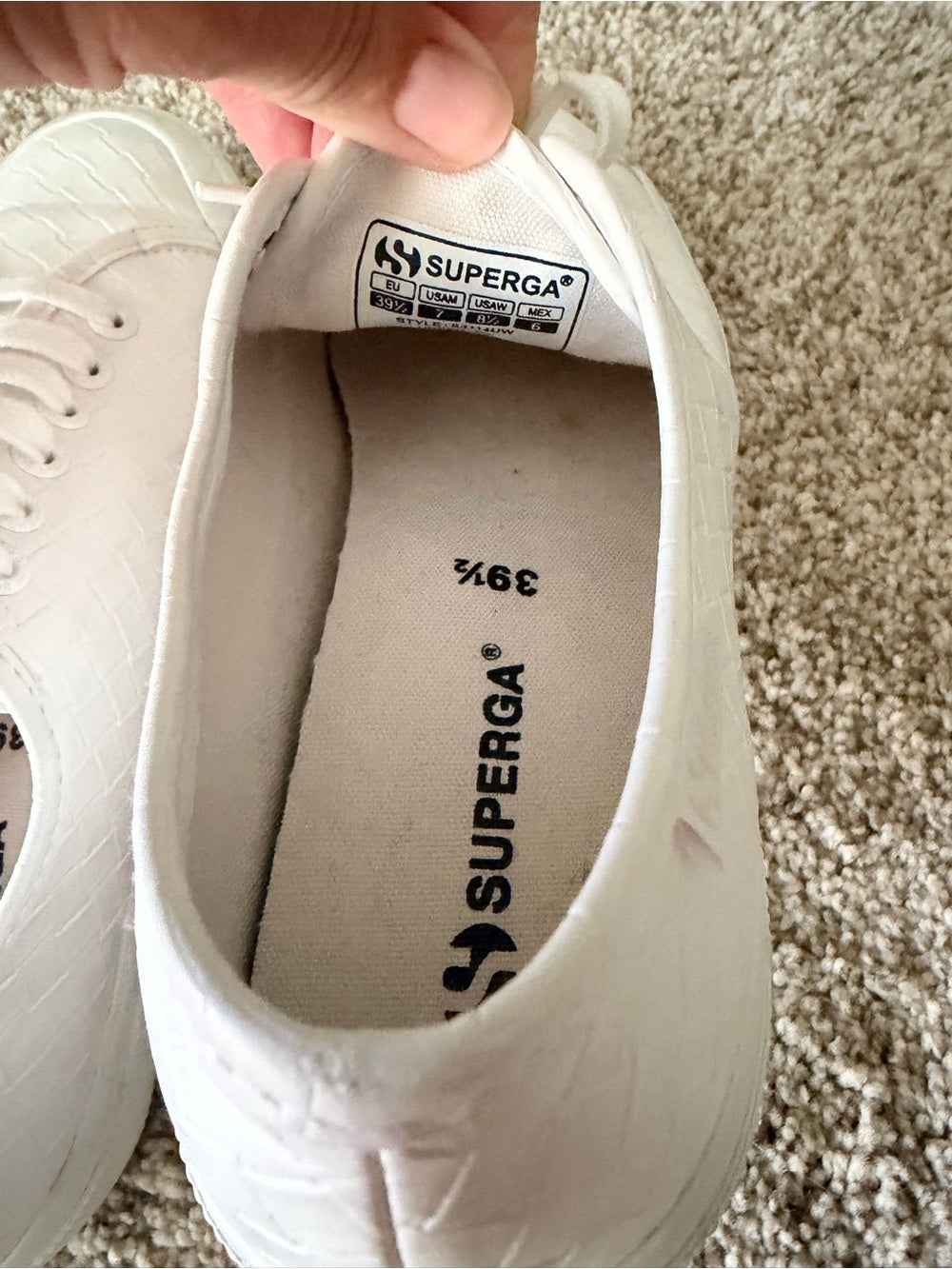 Superga White Embossed Leather Sneakers Size 8.5