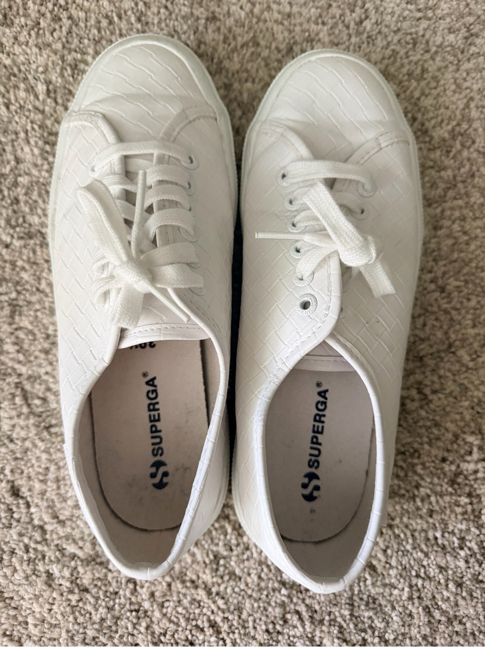 Superga White Embossed Leather Sneakers Size 8.5