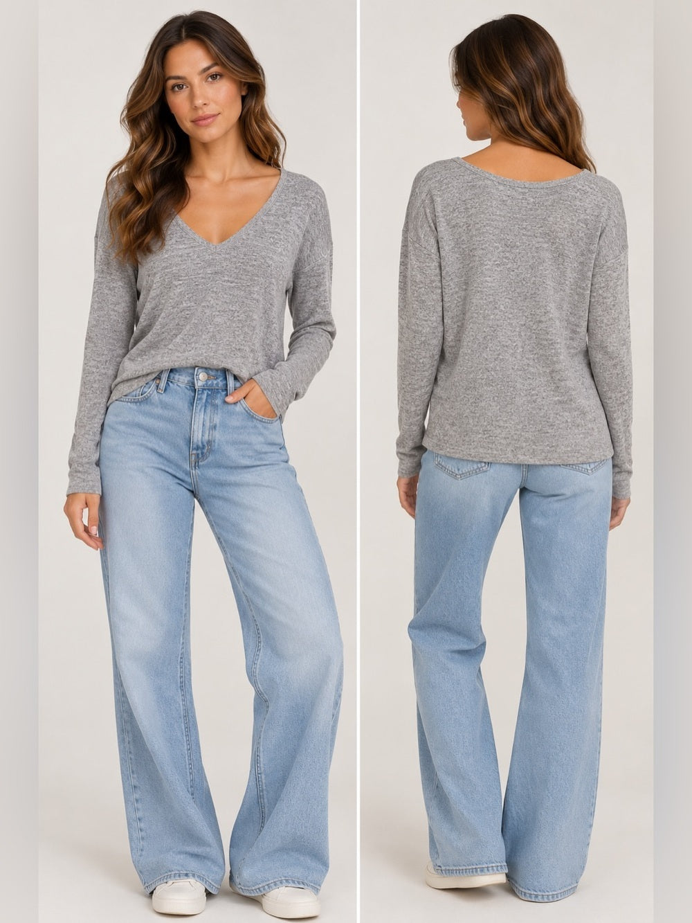 Rag & Bone / JEAN Gray V-Neck Long Sleeve Top – Size Small