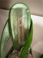 Via Spiga Vintage Lime Green Suede Slingback Heels 8.5B Made in Italy
