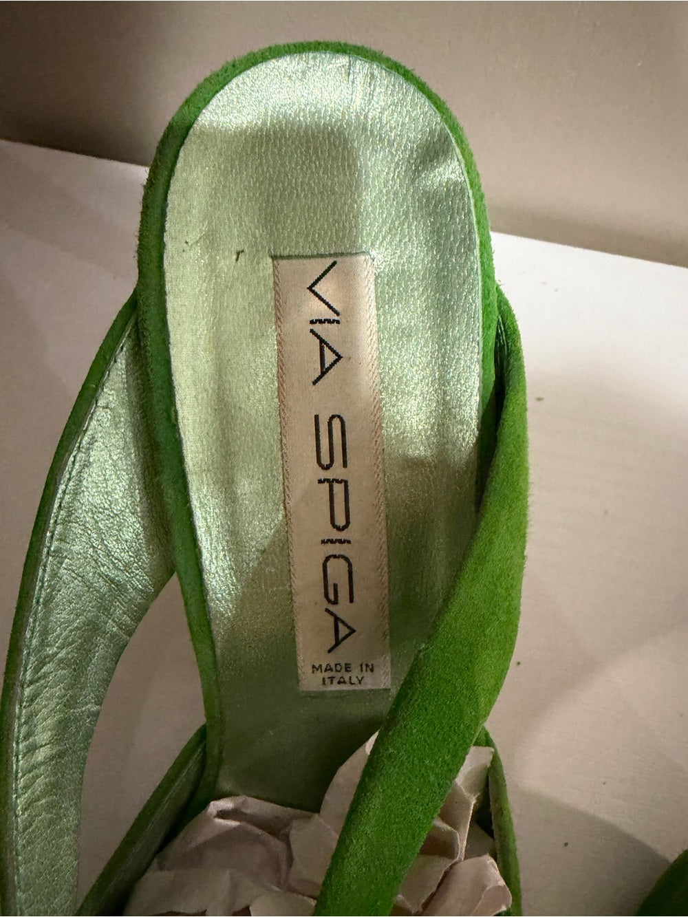 Via Spiga Vintage Lime Green Suede Slingback Heels 8.5B Made in Italy