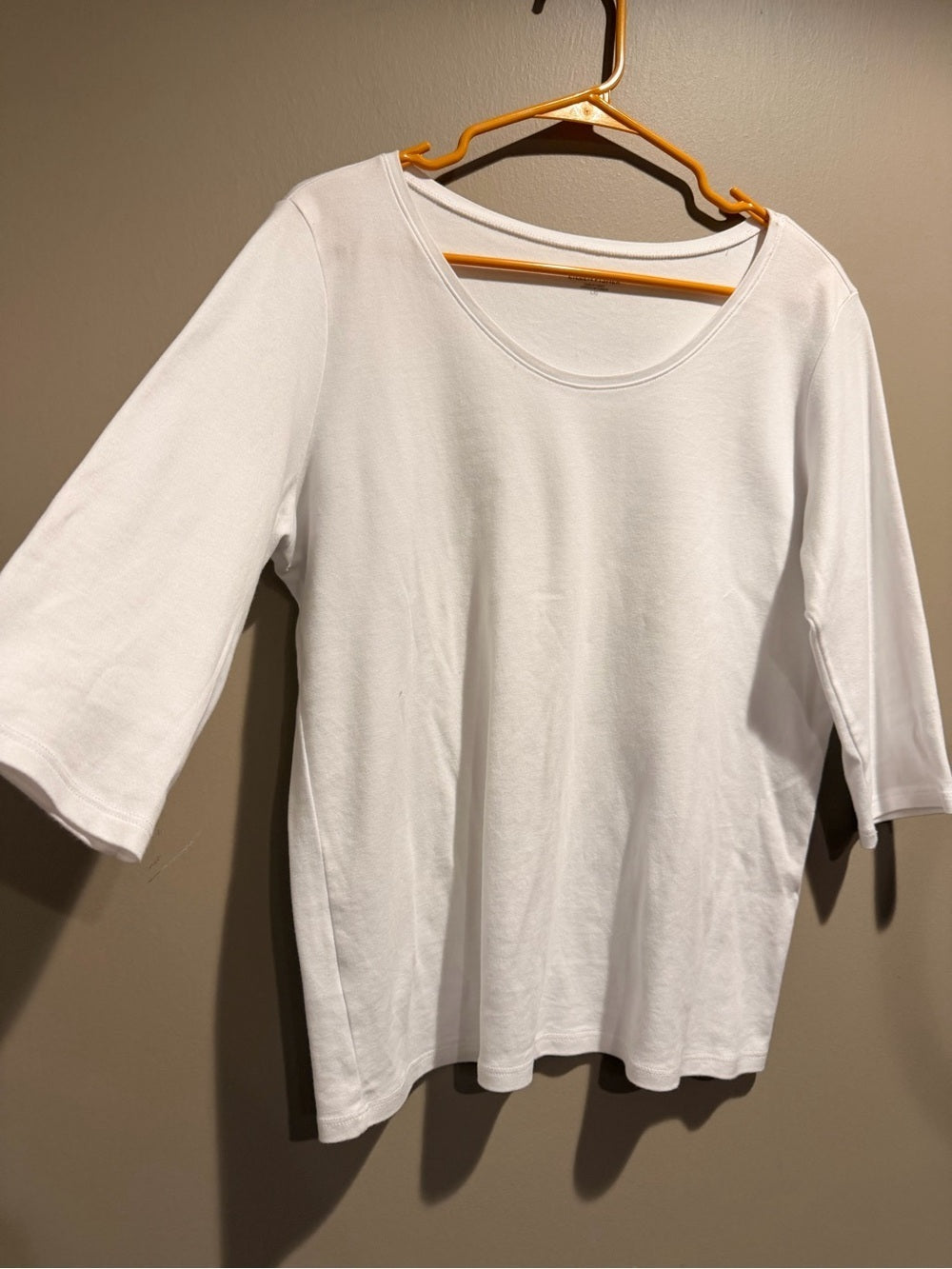 GT-0013 Eileen Fisher White Organic Cotton Scoop Neck 3/4 Sleeve Top L