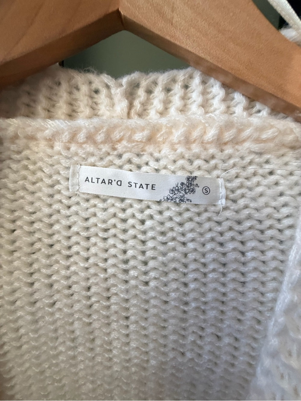 Altar’d State Cream Cable Knit Cardigan Size S Black Ribbon Bow Lace Up Sweater