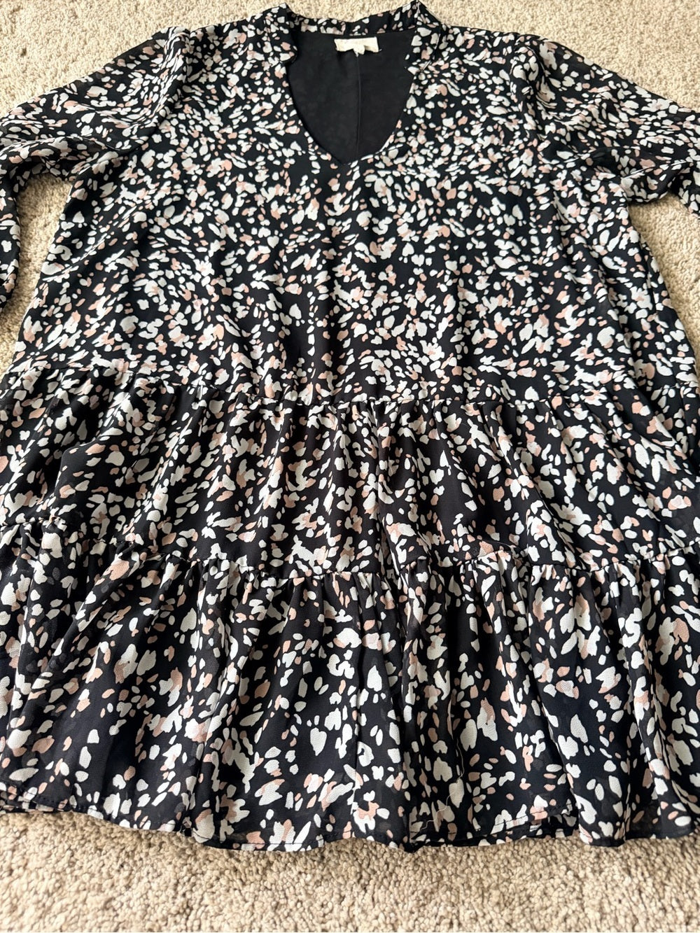 GT-0040 MELODAY Women’s Large Black Floral Tiered Mini Dress V-Neck