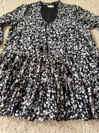 GT-0040 MELODAY Women’s Large Black Floral Tiered Mini Dress V-Neck