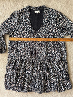 GT-0040 MELODAY Women’s Large Black Floral Tiered Mini Dress V-Neck