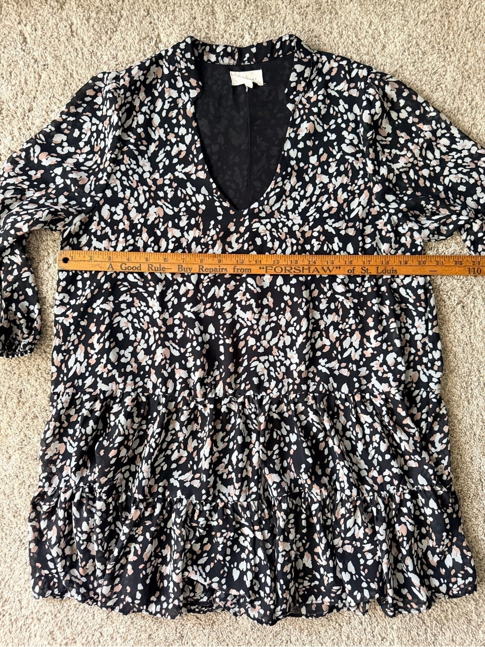 GT-0040 MELODAY Women’s Large Black Floral Tiered Mini Dress V-Neck