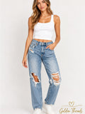 GT-0146 American Eagle Baggy Straight Jeans 00 Light Wash Ripped Y2K